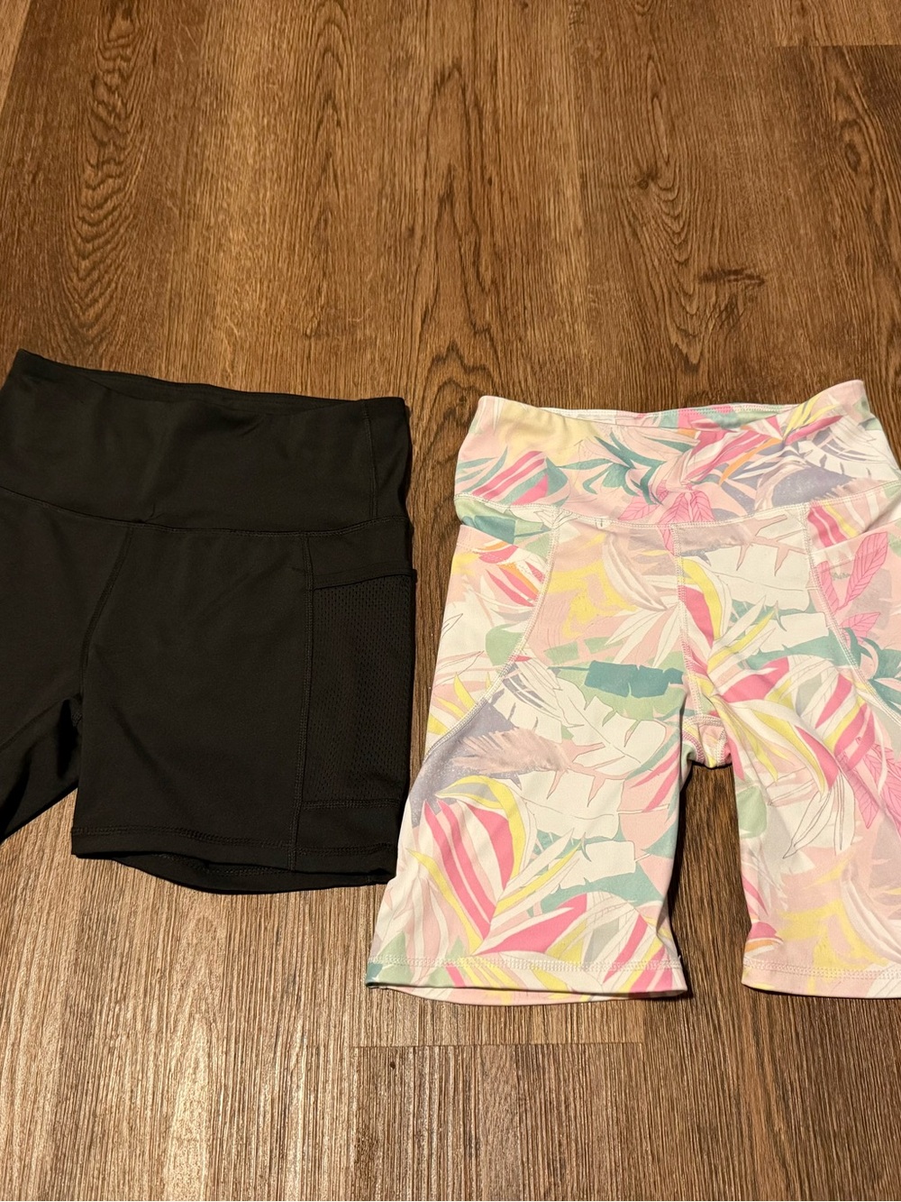 bebe Black Biker Short & Pastel Tropical Print Bike Shorts